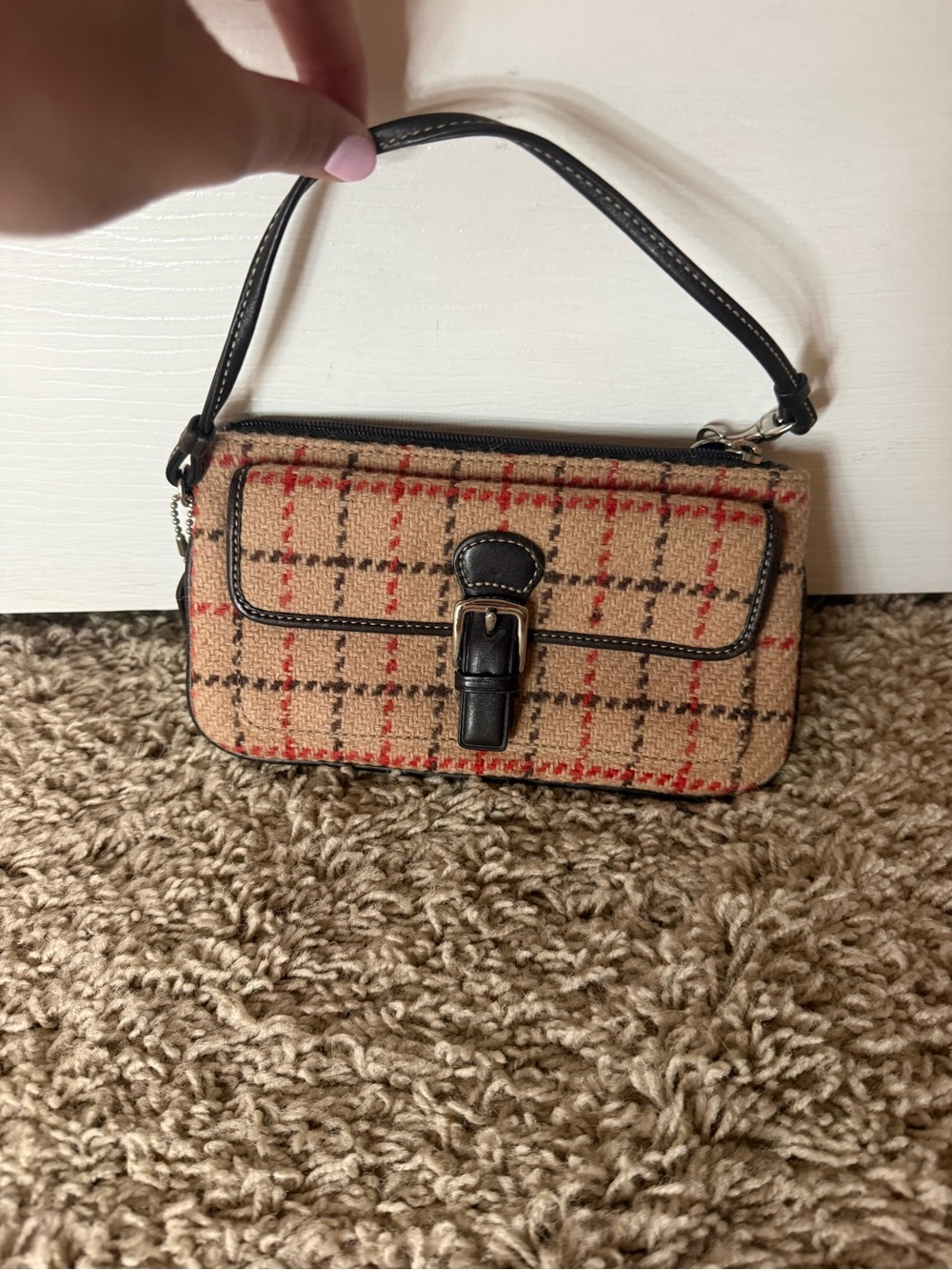 Coach Classic Plaid Wristlet Shoulder Bag - Tan Plaid